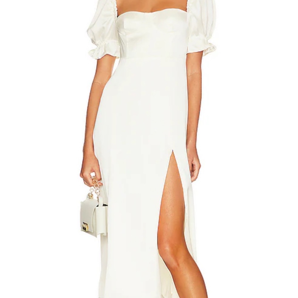 We wore what satin puff sleeve midi dress